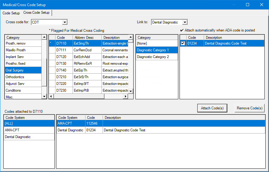 Dental diagnostic cross coding